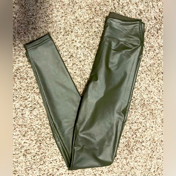aerie Pants - OFFLINE By Aerie Olive Green Faux Leather Leggings Size XS EUC .